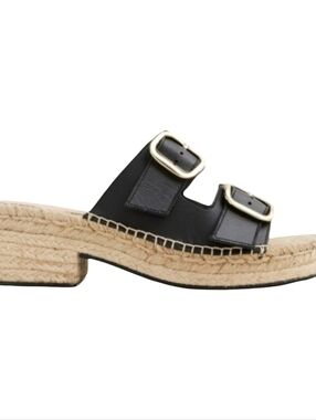 J.Crew Black Leather Two Strap Espadrille Sandals Size 5 - Made in Spain